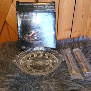 Royal Brighton crystal glass divided relish plate with stainless steel servers